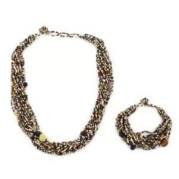 Seed Bead Necklace Bracelet & Earrings Bead Necklace Earring Multi Strand Black - Picture 1 of 6
